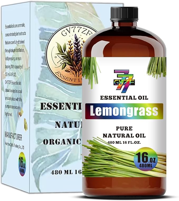 Lemongrass Essential Oil - Lemongrass Oils for Diffusers, Humidifiers, DIY Candles, Soap, Cleaning, Home, Office, Yoga, Massage, Gifts - 16 fl oz (480 ml) - GV77ZF