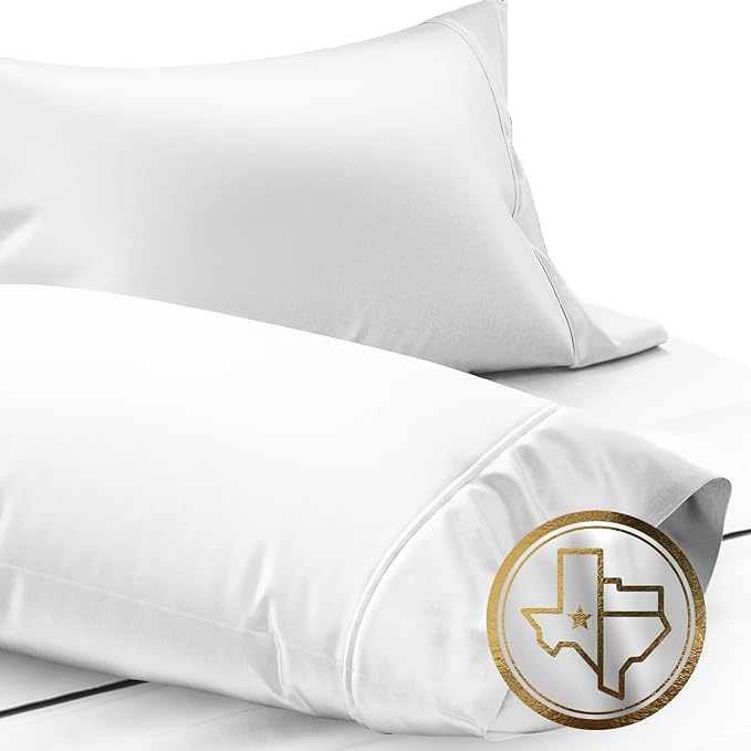 TEXAS LINEN CO. Luxury Egyptian Cotton King White Pillow Cases Set of 2-1000 Series Lonestar Lovin' Collection Pillowcases for Sleeping, Cooling Pillow Cover, Extra Long Staple Hotel Pillow Cases