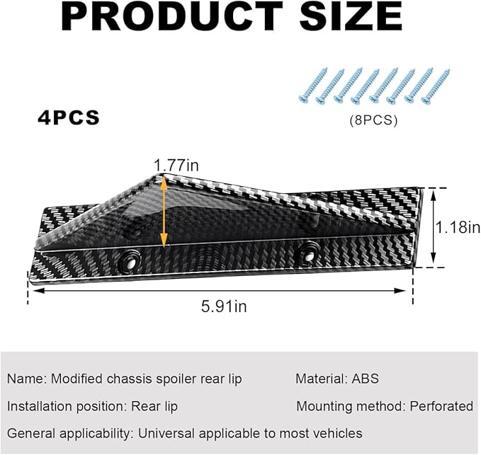 KVAEY 4 PCS Car Rear Lower Bumper Wing Lip Diffuser, Shark Fin Vehicle Spoiler Wing Rear Bumper Decoration, Universal Spoiler Fin Protector with Screw for Cars Trucks SUVs (Straight Carbon Fiber)