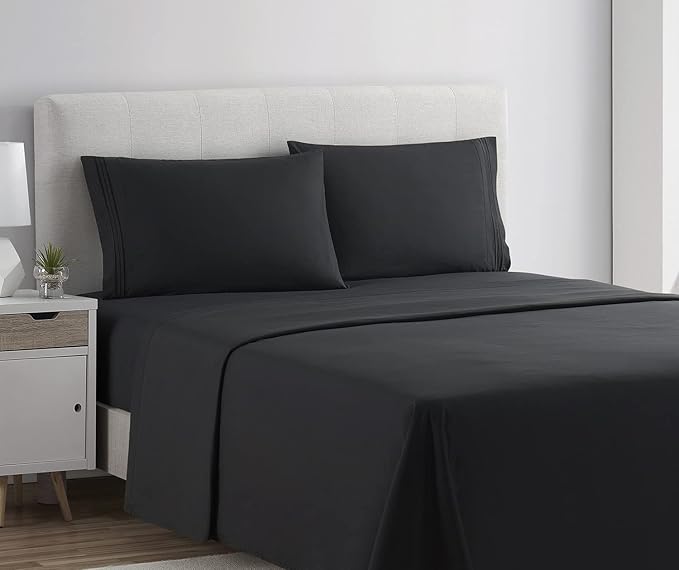 Clara Clark Bed Sheets, Premier 1800 Series 4 Piece Bed Sheet Set, Deep Pocket, Wrinkle, Fade, Stain Resistant, Luxury Soft Bedding Sheets & Pillowcases, Queen, Black