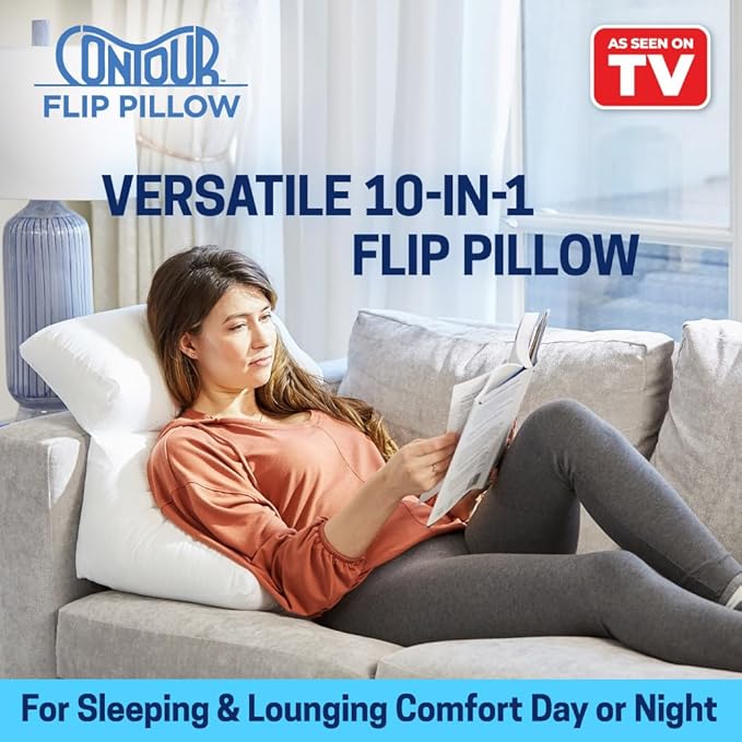Contour Flip Pillow - 10-in-1 Rest Positions Bed Wedge for Gentle, Plush Elevation for Back, Knees, Legs or Stomach Support Comfort & Relief - Standard Size (20 inch Width - Pillow ONLY)