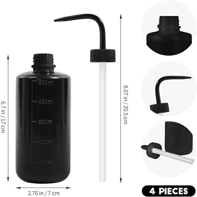 4 Packs Tattoo Wash Bottle Water Squirt Squeeze Diffuser Bottles (Black, 500ml)