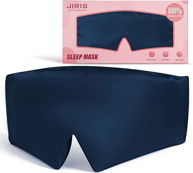 Silk Sleep Eye Mask for Side Sleeper Men Women, Eye Mask Sleeping 100% 22 Momme Pure Mulberry Silk for Travel, Face-Hugging Padded Eye Cover for Sleeping with Adjustable Band-Navy Blue