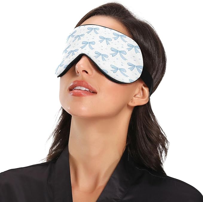 Blue Bows Sleep Mask Soft Cooling Eye Masks for Sleeping with Elastic Strap Night Blindfold for Women Men Travel