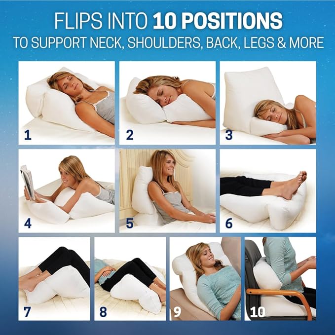 Contour Flip Pillow - 10-in-1 Rest Positions Bed Wedge for Gentle, Plush Elevation for Back, Knees, Legs or Stomach Support Comfort & Relief - Standard Size (20 inch Width - Pillow ONLY)