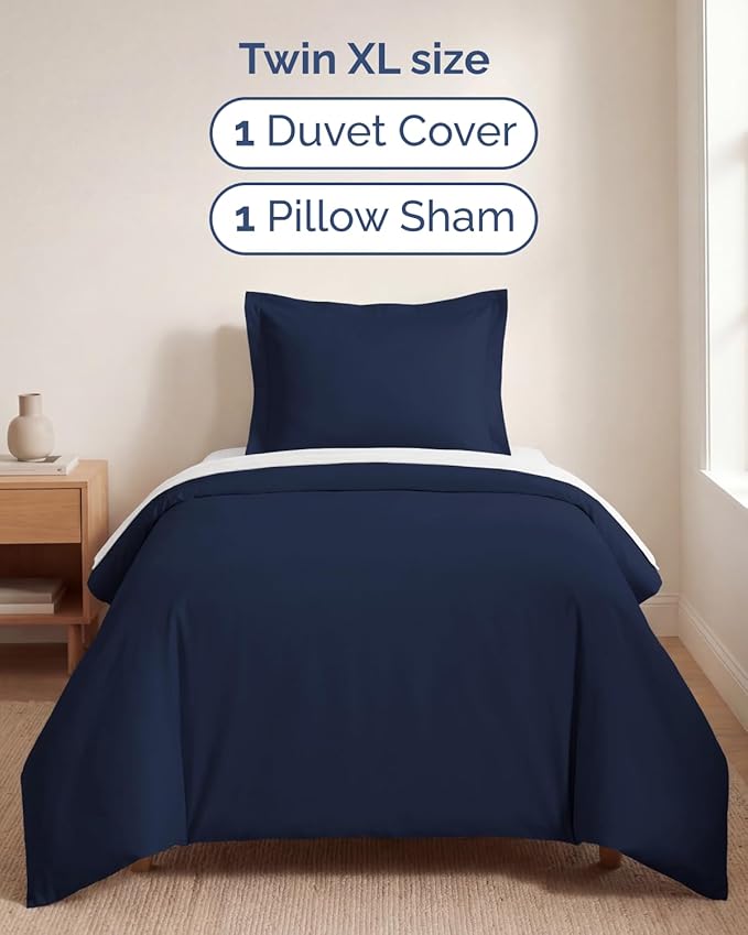 Duvet Cover Twin/Twin XL Size Set - Extra Soft Twin/Twin XL Duvet Cover 68" x 90" with 1 Pillow Sham - Hotel Luxury, Easy Care, Fade Free with Zipper Closures & Ties - Comfy & Breathable (Navy Blue)