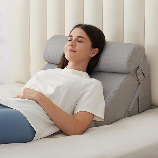 BIEEZZK 3PCS Wedge Pillow Set, Adjustable Wedge Pillow Headboard, Bed Wedge Pillows for Back Pain Relief, Sleeping, Post Surgery, Back Support Pillow for Bed Sitting Up, Snoring, GERD, Grey