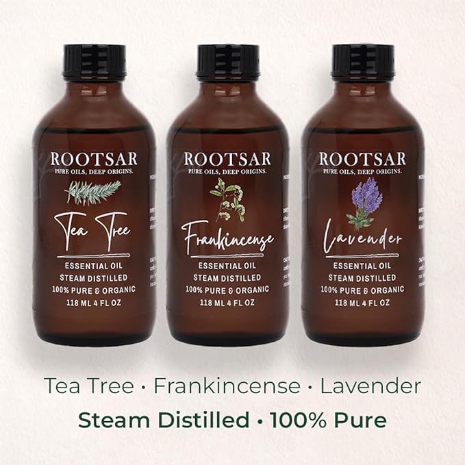 Tea Tree, Frankincense & Lavender Essential Oils Set – 100% Pure Aromatherapy & Skin Care Oils for Cleansing, Relaxation & Radiant Looking Skin – Premium Clean Beauty Essential Oil Trio