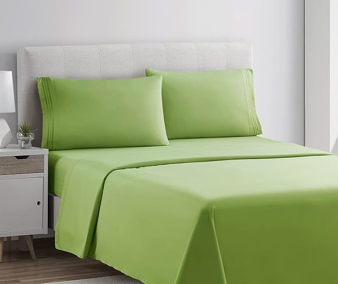 Clara Clark Bed Sheets, Premier 1800 Series 4 Piece Bed Sheet Set, Deep Pocket, Wrinkle, Fade, Stain Resistant, Luxury Soft Bedding Sheets & Pillowcases, Split King, Garden Green
