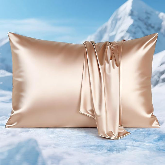 Avolare Cooling Pillow Cases Queen Size Set of 2, Arc-Chill 3.0 Cooling Pillow Cases for Hot Sleepers, Gentle on Hair and Skin, Zipper Pillow Cover, Machine Washable, Champagne, 20"x30"