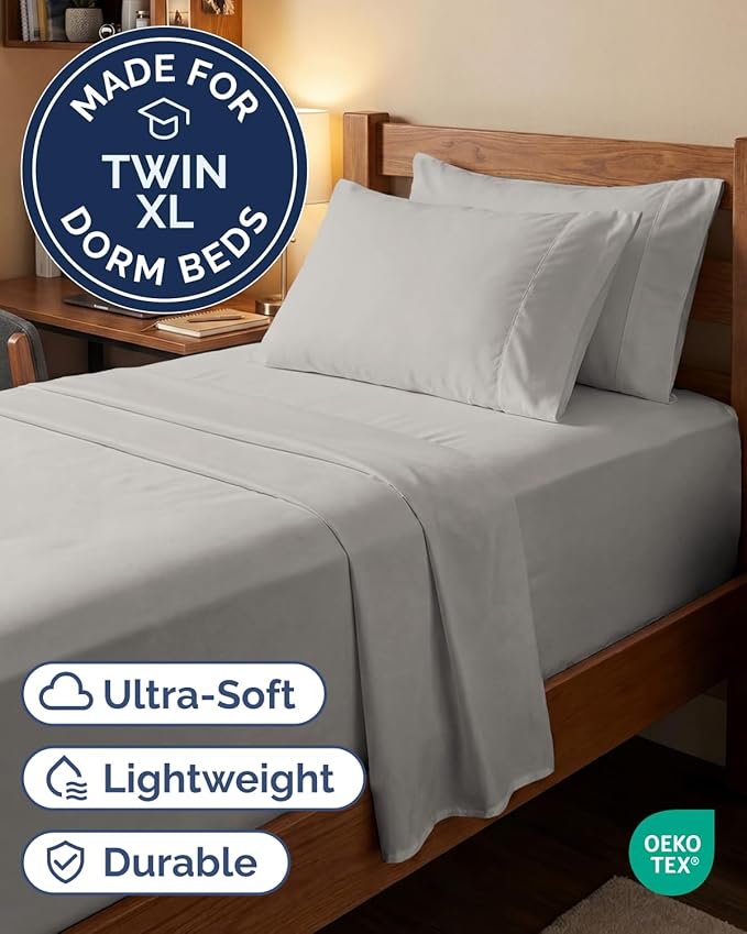 Extra Deep Twin XL Sheet Set - 4 Piece Breathable and Cooling Sheets - Hotel Luxury Bedding for Women, Men, Kids & Teens - Easy & Secure Fit - Soft and Wrinkle Free - Extra Deep Pockets - French Grey