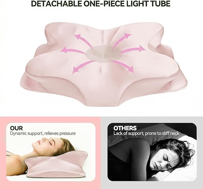 Cervical Neck Pillow for Neck Pain Relief,Ergonomic Memory Foam Contour Pillow with Wrinkle-Resistant Silky Satin Fabric Cover,Orthopedic Bed Pillow for Side,Back,Stomach Sleepers,Pink