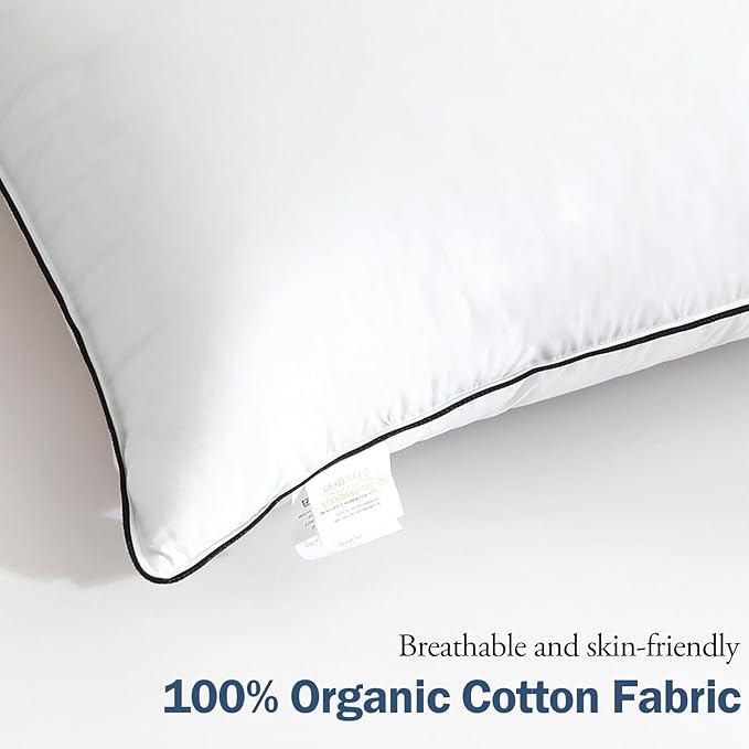 BPC Luxury Hotel Goose Feather Down Pillows Queen Size Set of 2, Medium Firm Bed Pillows for Sleeping, Organic Cotton Cover, Soft Yet Supportive Down Alternative Surround, RDS Certified, White 20"x30"