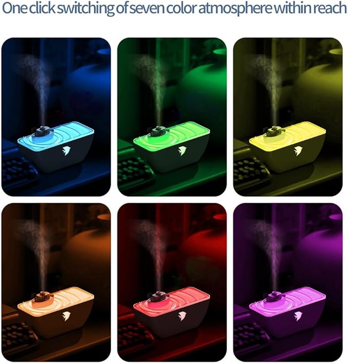 Essential Oil Diffuser, Boat Quiet Portable Humidifier 300ml Aroma Diffuser, with 7 Colors Light, and Auto-Off, for Bedroom,Home,Office,Desk (Black)