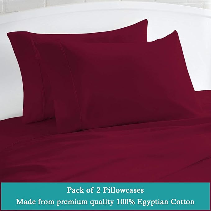 Set of 2 Pillow Cases 600 Thread Count 100% Egyptian Cotton Long Staple Pillowcase, Durable and Silky Soft Pillow Covers, Natural Luxurious Hotel Class Bedding (Queen, Burgundy)