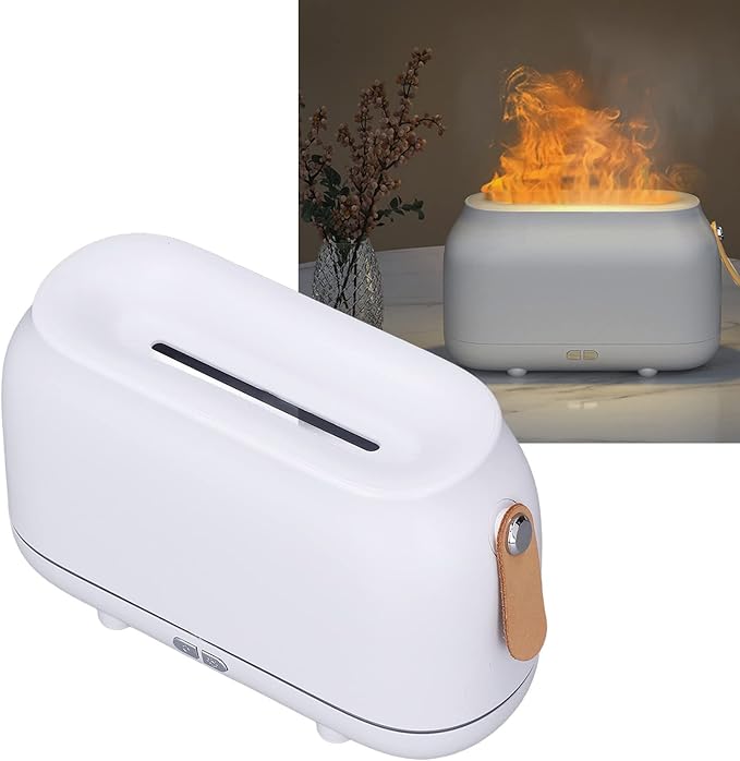 180ml Flame Humidifier Diffuser with Vivid Flame Light Effect, USB Powered Mist Humidifier for Bedroom Office Living Room, Dual Mode Lighting and Low Noise Operation for Romantic A