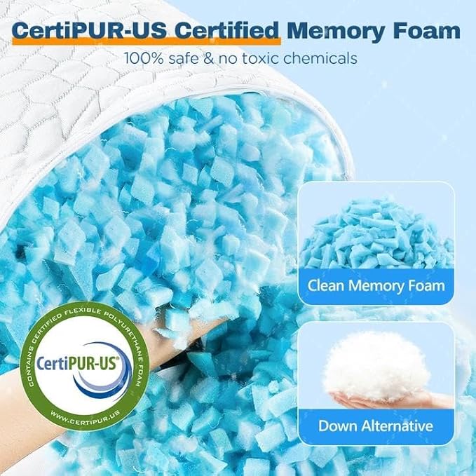 Cooling Pillow Standard Size Set of 2, CertiPUR-US Shredded Memory Foam Pillows, Cool Bed Pillows for Hot Sleepers, Adjustable Firm Pillow for Side,Back,Stomach Sleepers, Better Sleep Gifts for Mom