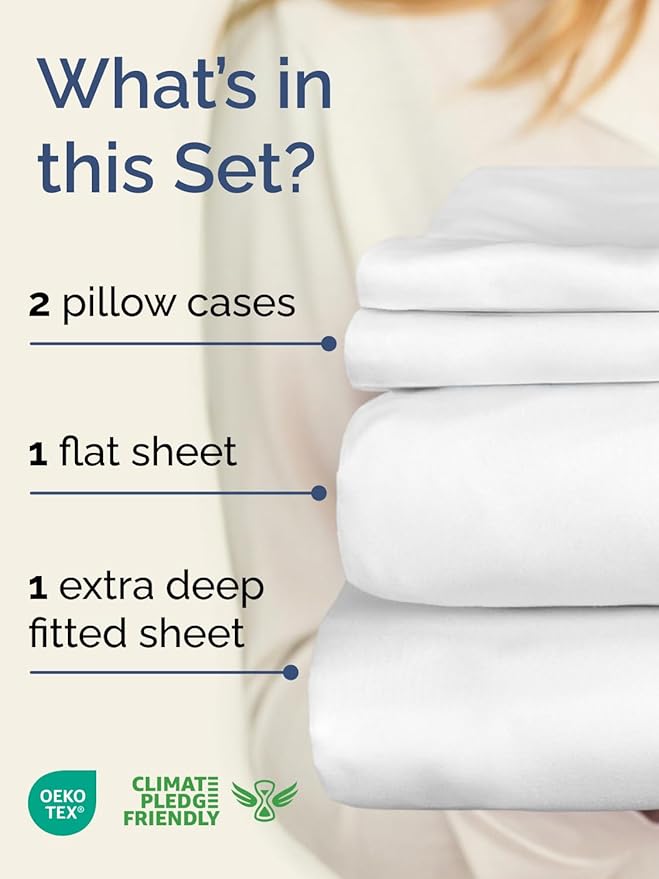 Extra Deep Full Sheet Set - 4 Piece Breathable & Cooling Bed Sheets - Easily Fits 18 to 24 inch Mattress - Ultra Soft, Wrinkle & Fade Free w/ Extra Deep Pockets - Comfy Hotel Luxury Bedding - White