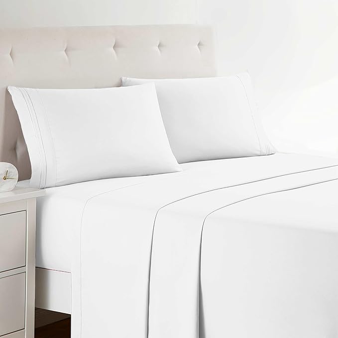 Clara Clark Bed Sheets, Premier 1800 Series 4 Piece Bed Sheet Set, Deep Pocket, Wrinkle, Fade, Stain Resistant, Luxury Soft Bedding Sheets & Pillowcases, King, White