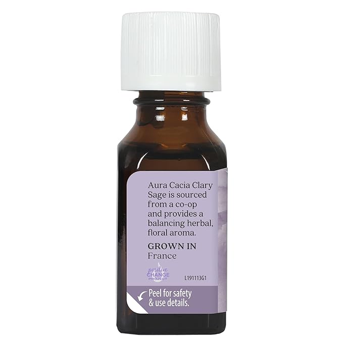 Aura Cacia Clary Sage Essential Oil, 100% Pure Salvia Sclarea Oil - Balancing Aromatherapy for Diffusers, Massage, Relaxation and DIY Blends | 0.5 Fl Oz (Pack of 1)