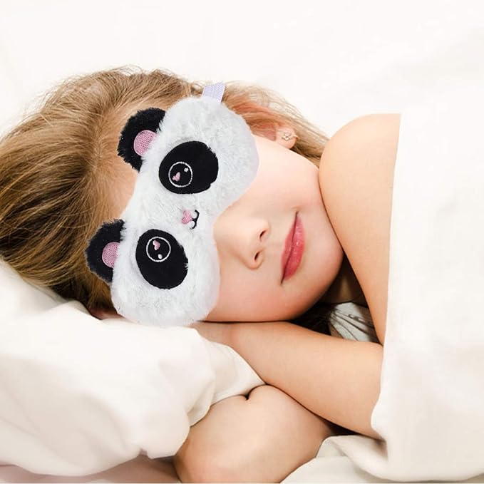 Cute Panda Sleeping Mask, Soft Fluffy Plush Blindfold Funny Novelty Animal Sleep Mask Eye Cover Eyeshade for Kids Girls Boys Women Men Night Nap Travel Meditation (Black & White, Panda)