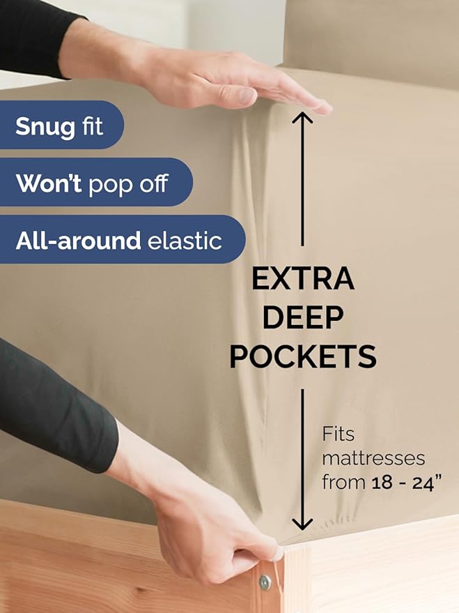 Extra Deep King Sheet Set - 4 Piece Breathable & Cooling Bed Sheets - Easily Fits 18 to 24 inch Mattress - Ultra Soft, Wrinkle & Fade Free w/ Extra Deep Pockets - Comfy Hotel Luxury Bedding - Cream