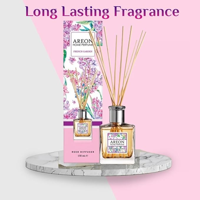 Areon Home Luxury Perfume Reed Diffuser + 10 Rattan Reeds, French Garden 150 ml