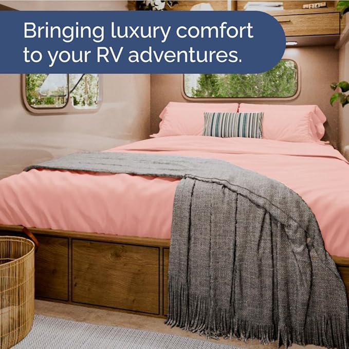 Short Queen Size 4 Piece Sheet Set - RV Short Queen, Soft, Breathable & Cooling Bed Sheets Set with Deep Pockets - Hotel Luxury Bedding for Women & Men - Wrinkle Free and Fade Resistant - Baby Pink