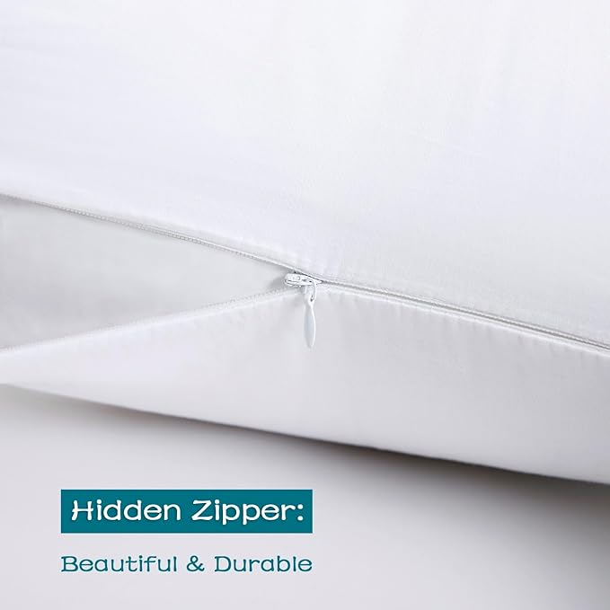 100% Cotton Zippered Pillow Cases King Size Set of 2, Super Soft & Breathable Pillow Protectors with Zipper, White Pillow Case Covers 20x36 Inches