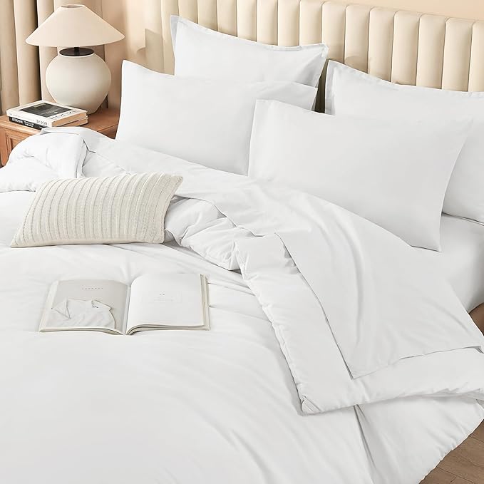 Litanika Twin/Twin XL Size Comforter Set White - 5 Piece Bed in a Bag, Lightweight Bed Set with Comforter, Sheets, Pillowcase & Sham