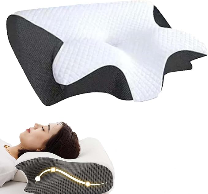 Memory Foam Neck Pillow, Contoured Support Pillows for Side Back Stomach Sleepers, Neck Support Pillows for Sleeping, Neck Elevation Design (Black)