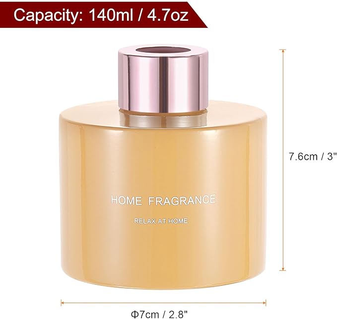 HARFINGTON 4pcs Empty Glass Diffuser Bottle 140ml/4.7oz Refillable Fragrance Accessories Aromatherapy Jar Container for Replace Reed Diffuser Home Bathroom Pale Orange with Gold Tone Cap