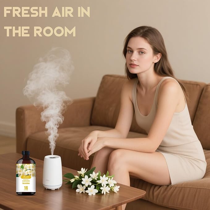 Jasmine Essential Oil – MLYNKL Jasmine Oils 16.33 fl oz for Diffusers, Humidifiers, Massage, DIY Candles, Soap, Cleaning, Home, Yoga, Office, Gifts - 490 ml