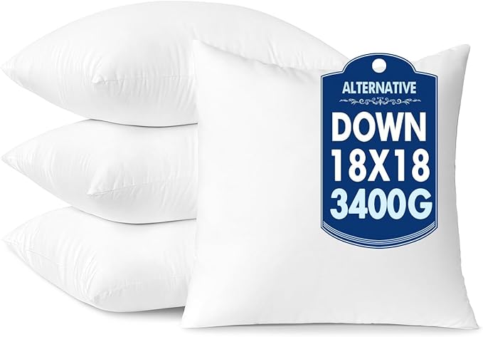 MIULEE 18x18 Down Alternative Pillow Inserts,Pack of 4 Throw Pillows 18 x 18 Inch Body Bed Sleeping Ultra Soft Fluffy Form for Sofa Couch Bed
