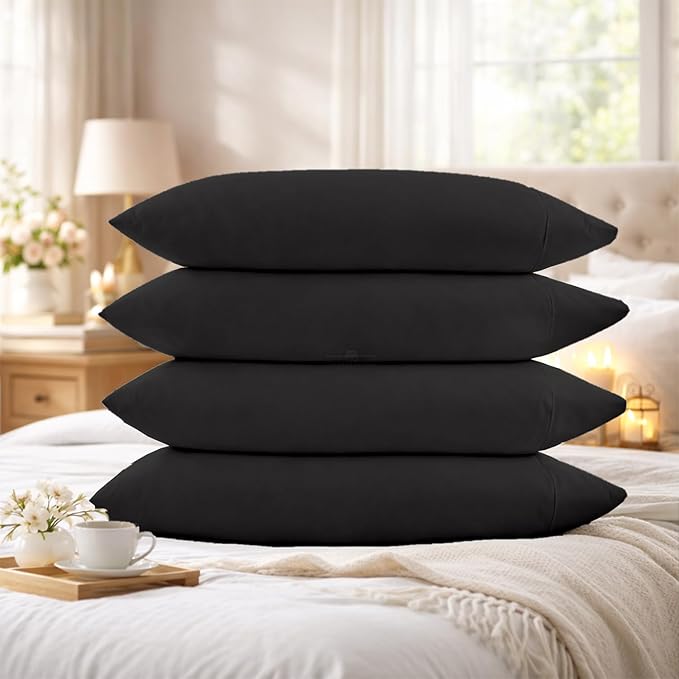 400 Thread Count 100% Egyptian Cotton Queen Size Pillowcases Set of 4, Soft & Breathable Sateen Weave, Envelope Closure, Hotel Luxury Bed Linen, Durable & Fade Resistant, 20"x30", Black