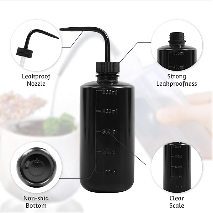 4 Packs Tattoo Wash Bottle Water Squirt Squeeze Diffuser Bottles (Black, 500ml)