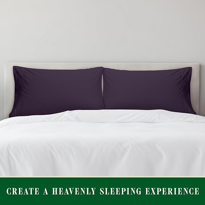 Elegant Comfort Luxury Ultra-Soft 2-Piece Pillowcase Set - 1500 Premium Hotel Quality Microfiber Double Brushed - Wrinkle Resistant, King Size, Purple