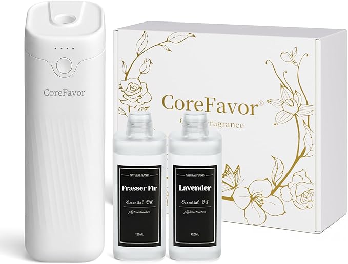 Ultrasonic Aroma Diffuser 2x120ml Essential Oil, Portable Battery-Operated Cold Air Aroma Scent Machine, 4 Adjustable Intensity Levels, Quiet Diffuser for Bedroom Office Bathroom Car