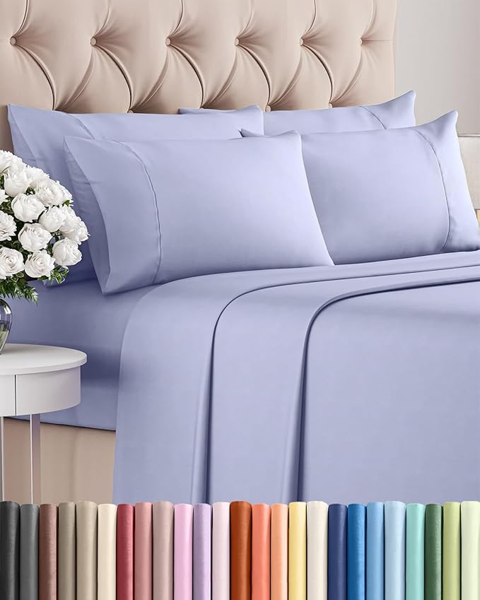 Queen 6 Piece Sheet Set - Comfy, Breathable & Cooling - Hotel Luxury Bedding for Women, Men, Kids, Teens & Children - 1 Flat & 1 Fitted Sheet & 4 Pillowcases w/ Deep Pockets - Wrinkle Free - Lavender