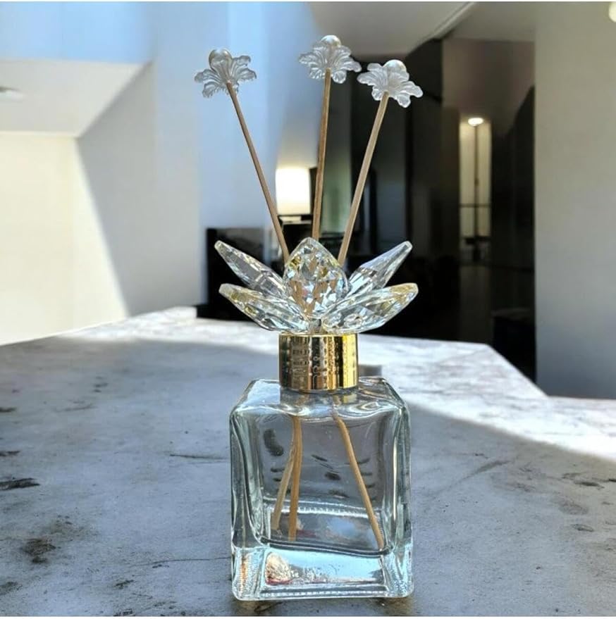 Room Fragrance Diffuser Bottle Crystal Glass Decorative Clear Simple with Gold Accents, 4 Piece Set, Modern Home Decor - White, One Size