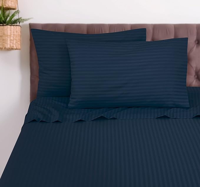 ROYALE LINENS 4 Piece Full Sheets Set - Soft Brushed 1800 Microfiber Bedding - 1 Fitted, 1 Flat Sheet, 2 Pillowcases - Wrinkle Free & Fade Resistant - Hotel Luxury Bed Sheets (Stripe Navy, Full)