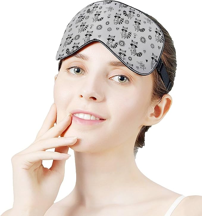 SWEET TANG Sleep Eye Mask for Men Women, Compatible with Cute Raccoon Sleeping Masks Blindfold, Block Out Light Soft Cover for Travel Yoga Nap