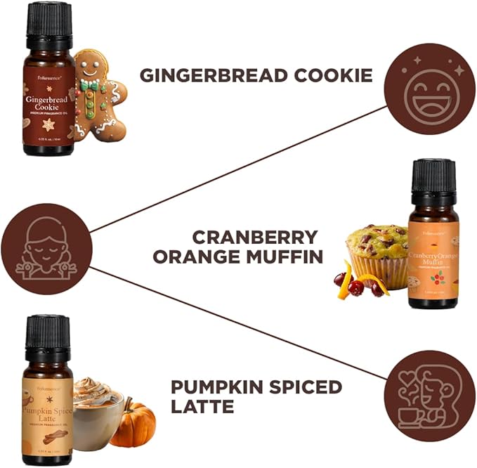 Folkulture Essential Oils for Home | Set of 6 (0.34 fl oz x 6) Fall Essential Oils for Diffuser | Pumpkin Spice, Vanilla & Fall Scents | Diffuser Oils & Fall Essentials for Women
