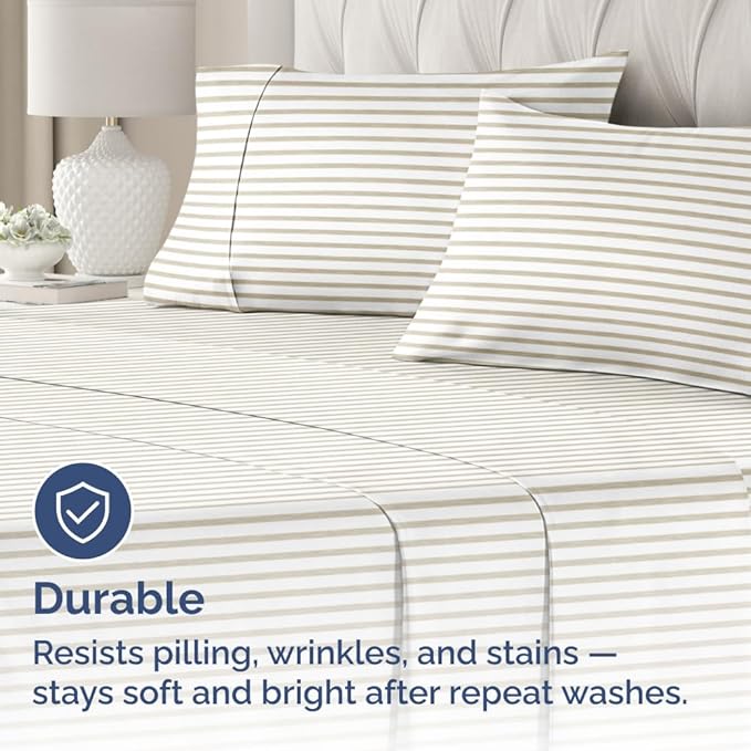 King Standard Pillow Cases Set of 2 - Ultra-Soft Hotel Quality Pillowcase Covers - Comfy, Cozy & Fade Free - Wrinkle Resistant - Machine Washable Pillow Protectors - 2 Piece Set - Beige Stripes 2