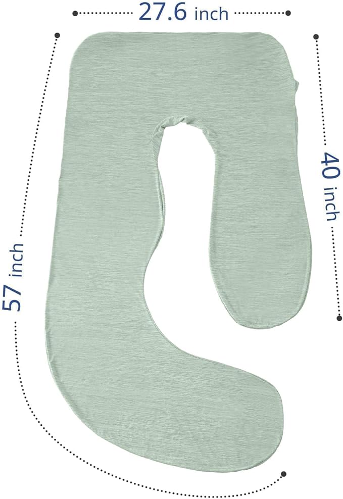 Sasttie Cooling Pregnancy Pillow Cover, 57-inch U Shaped Pregnancy Pillow Case, Fits 55 to 57 Inch Maternity Pillow, Green (No Pillow Insert)