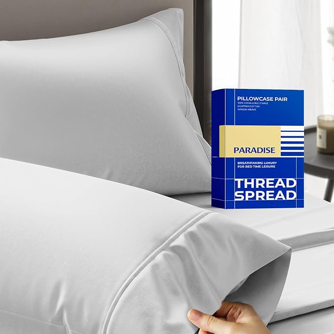 Thread Spread 100% Egyptian Cotton King Size Pillow Cases Set of 2 - Luxury 1000 Series Paradise Collection Pillow Cases King Size (Silver Grey), Soft Cooling Hotel Egyptian Cotton Pillowcases