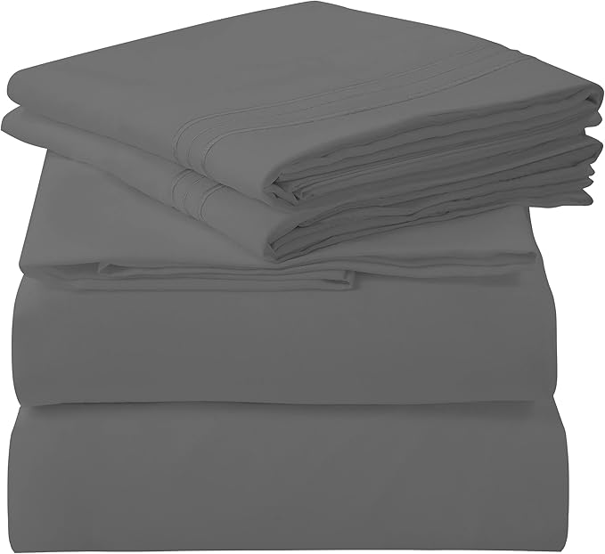 ROYALE LINENS 4 Piece King Sheets Set - Soft Brushed 1800 Microfiber Bedding - 1 Fitted and 1 Flat Sheet, 2 Pillow Cases - Wrinkle Free & Fade Resistant - Hotel Luxury Bed Sheets Set (Grey, King)