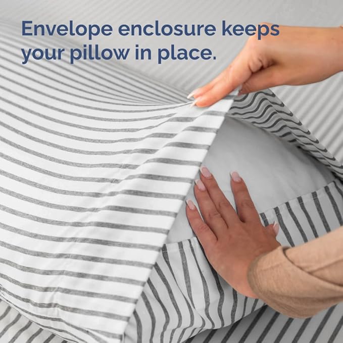 King Standard Pillow Cases Set of 2 - Ultra-Soft Hotel Quality Pillowcase Covers - Comfy, Cozy & Fade Free - Wrinkle Resistant - Machine Washable Pillow Protectors - 2 Piece Set - Grey Stripes 2
