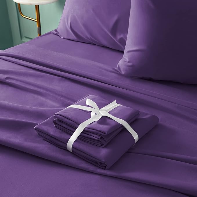 BYSURE 6 Pieces Bed Sheets Set(Queen, Eggplant Purple) - Hotel Luxury Super Soft 1800 Thread Count 100% Microfiber Sheets with Deep Pockets, Wrinkle & Fade Resistant