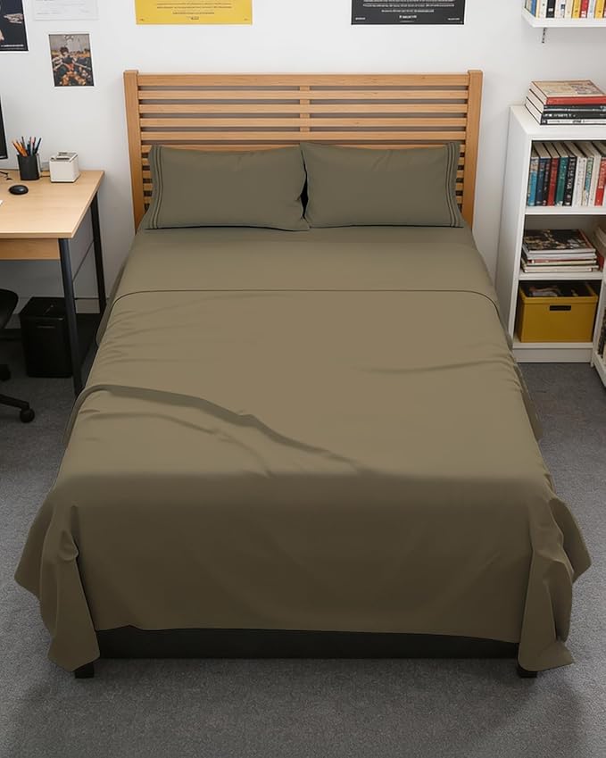Full XL Bed Sheet - 4 Piece Full XL Bed Sheets Set - Ultra-Soft, Comfy, Breathable & Cooling - Hotel Luxury Bedding for Women & Men with Deep Pockets - Wrinkle Free & Fade Resistant - Oeko-Tex - Khaki